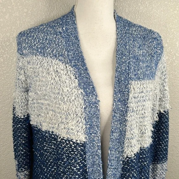 Lucky Brand Wool Blend Knit Striped Open Cardigan with Fringe Trim Size Small - Picture 2 of 8